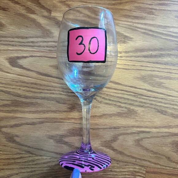 Hand Painted 30th Birthday Wine Glass in Pink - Picture 2 of 5